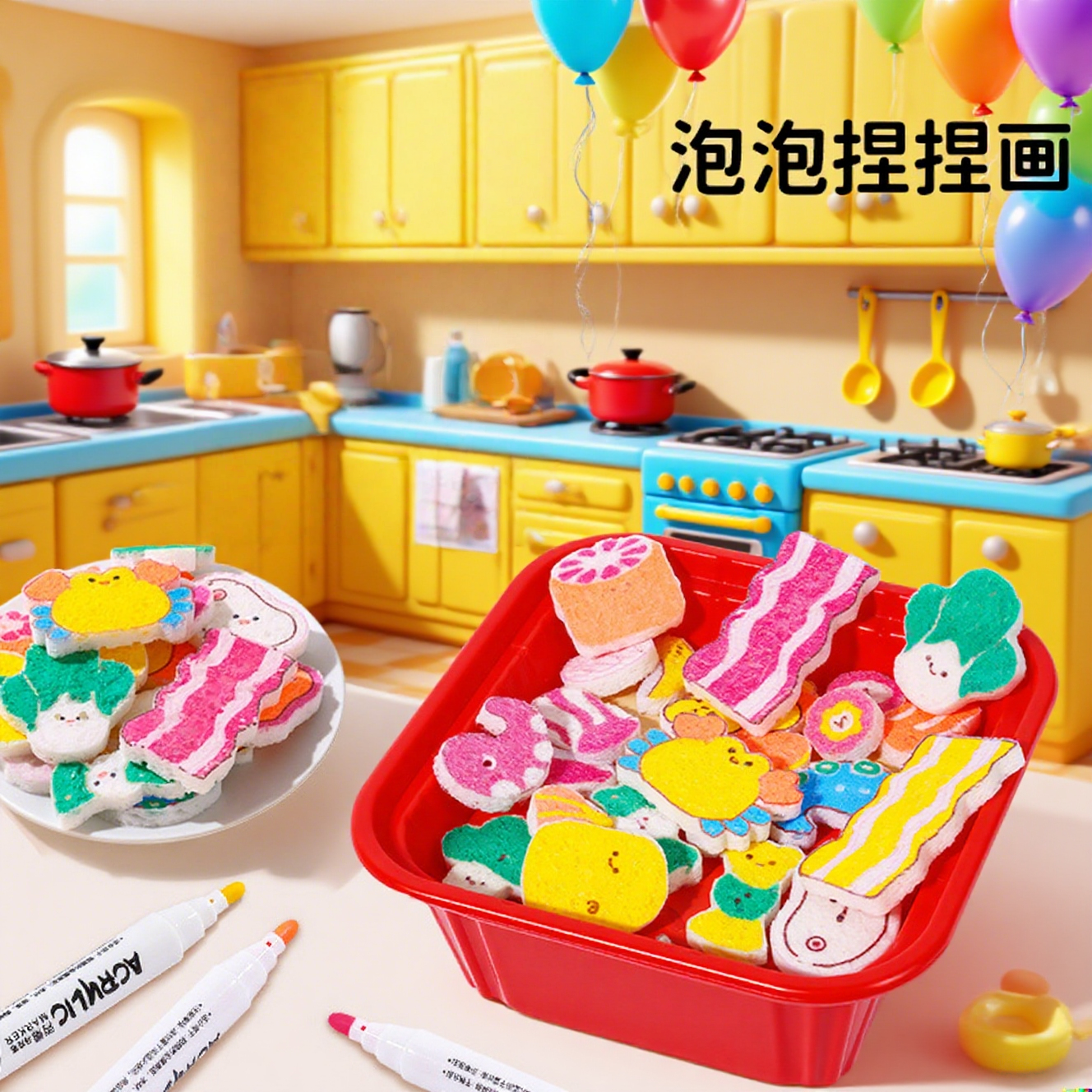 儿童魔法火锅泡泡捏捏涂色画diy手工自制作萌趣过家家小女孩玩具