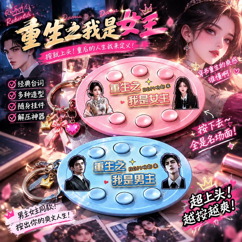 重生之我是女主语音女王男主六按键bgm钥匙扣发声挂件解压小玩具图片