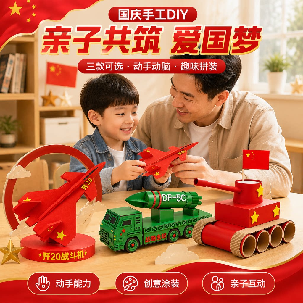 东风5C国庆节幼儿园儿童手工diy坦克爱国主题创意歼20作品材料包图片