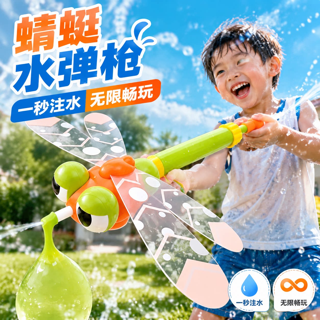 大鹅蜻蜓水气球抽拉式水枪打水仗户外水气球游戏户外玩具夏天戏水