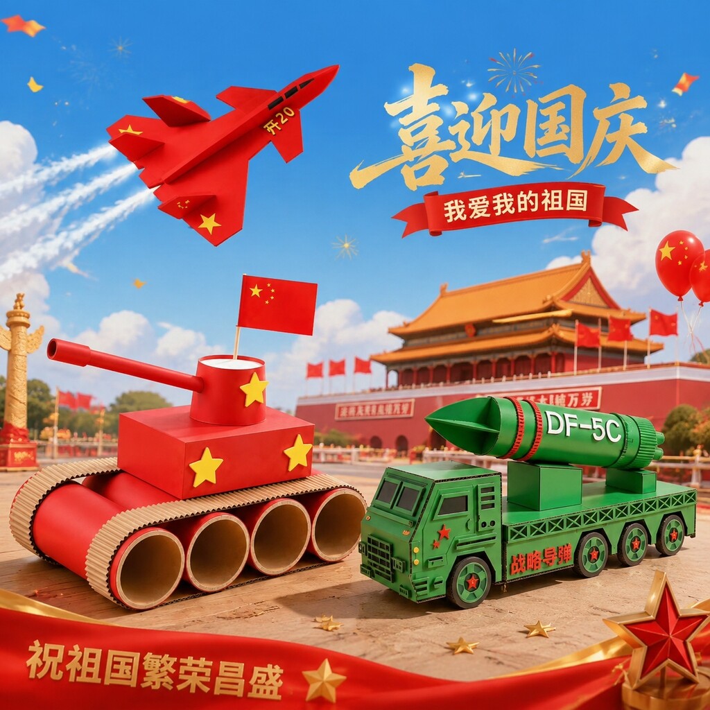 国庆节爱国主题东风5C坦克歼20幼儿园儿童手工diy材料包玩具模型图片