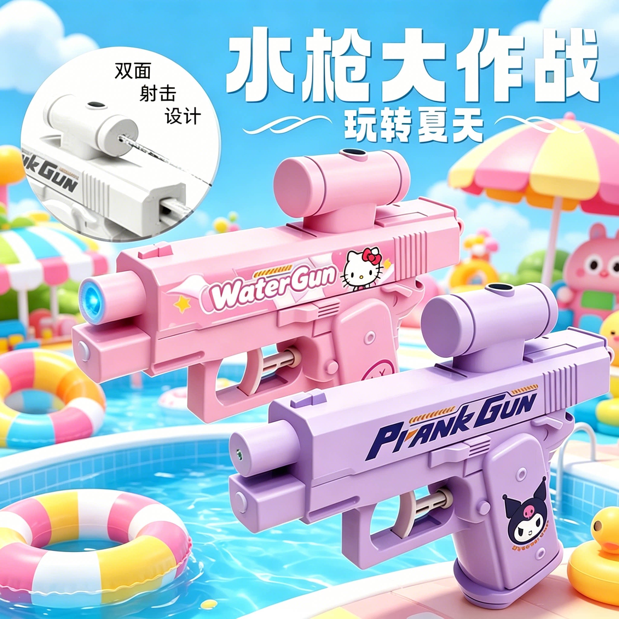 何晨光同款双面水枪儿童玩具喷水滋水整蛊双向恶搞反向双头呲水枪图片