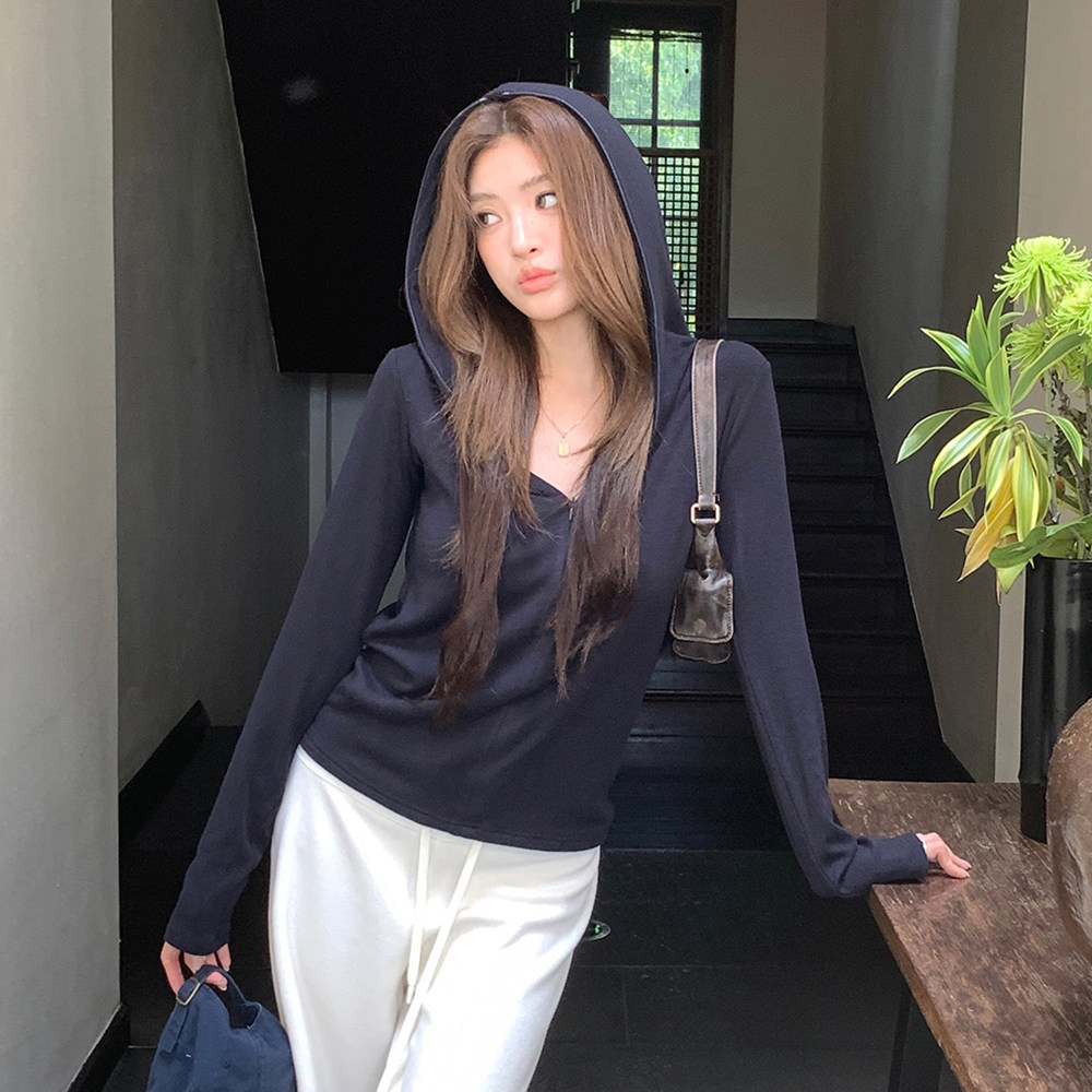 秋季新款经典休闲连帽衫卫衣修身显瘦休闲百搭长袖上衣女