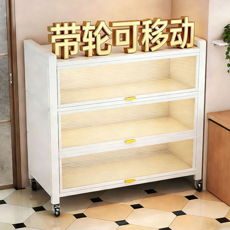 带轮厨房置物架落地多层收纳柜子微波炉家用带门多功能橱柜储物柜
