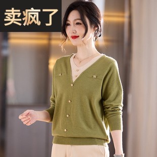 妈妈春装假两件洋气高贵小衫中老年时尚女装阔太太春秋单穿针织衫