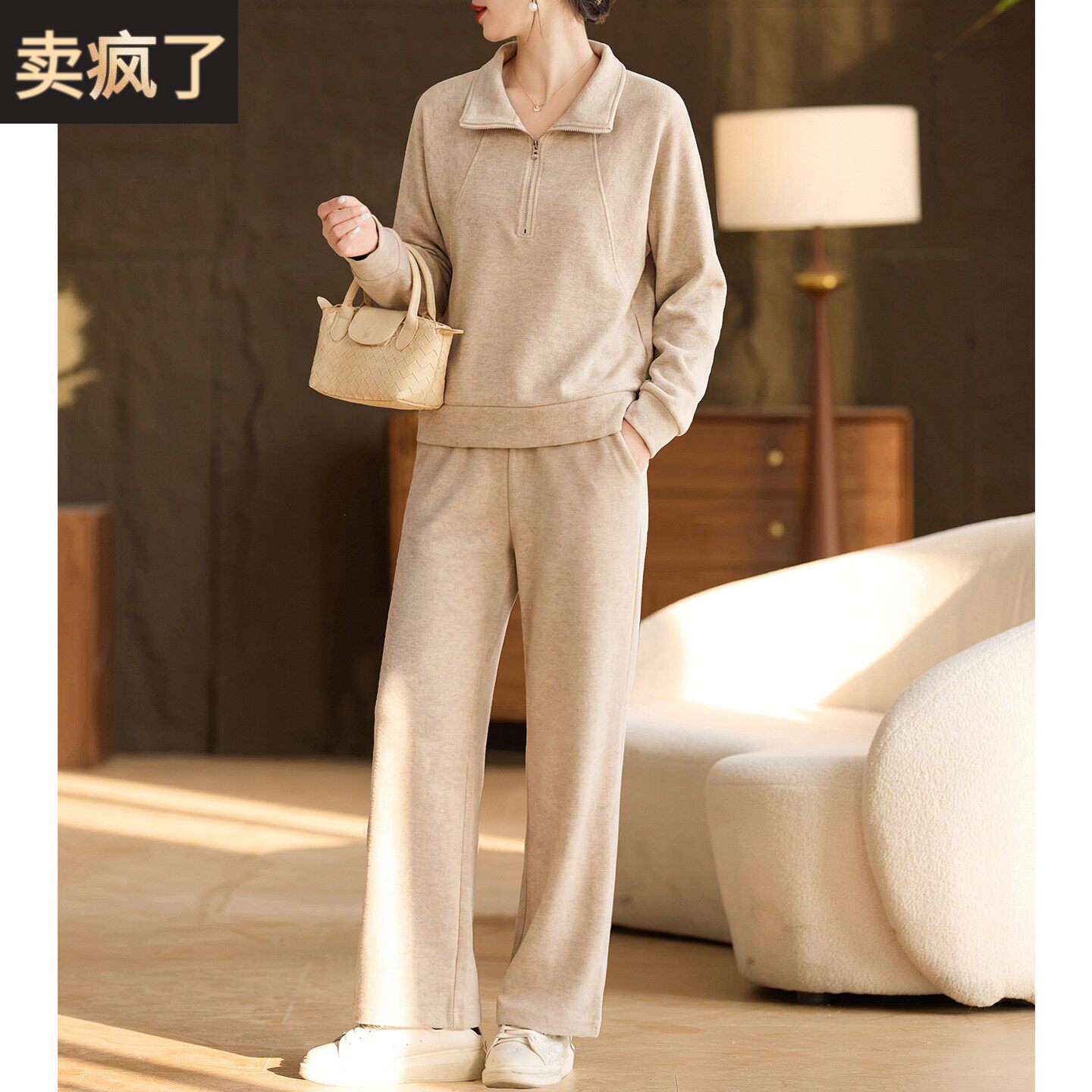喜卉妈妈春装休闲运动服套装中老年女装半拉链卫衣长裤两件套时尚