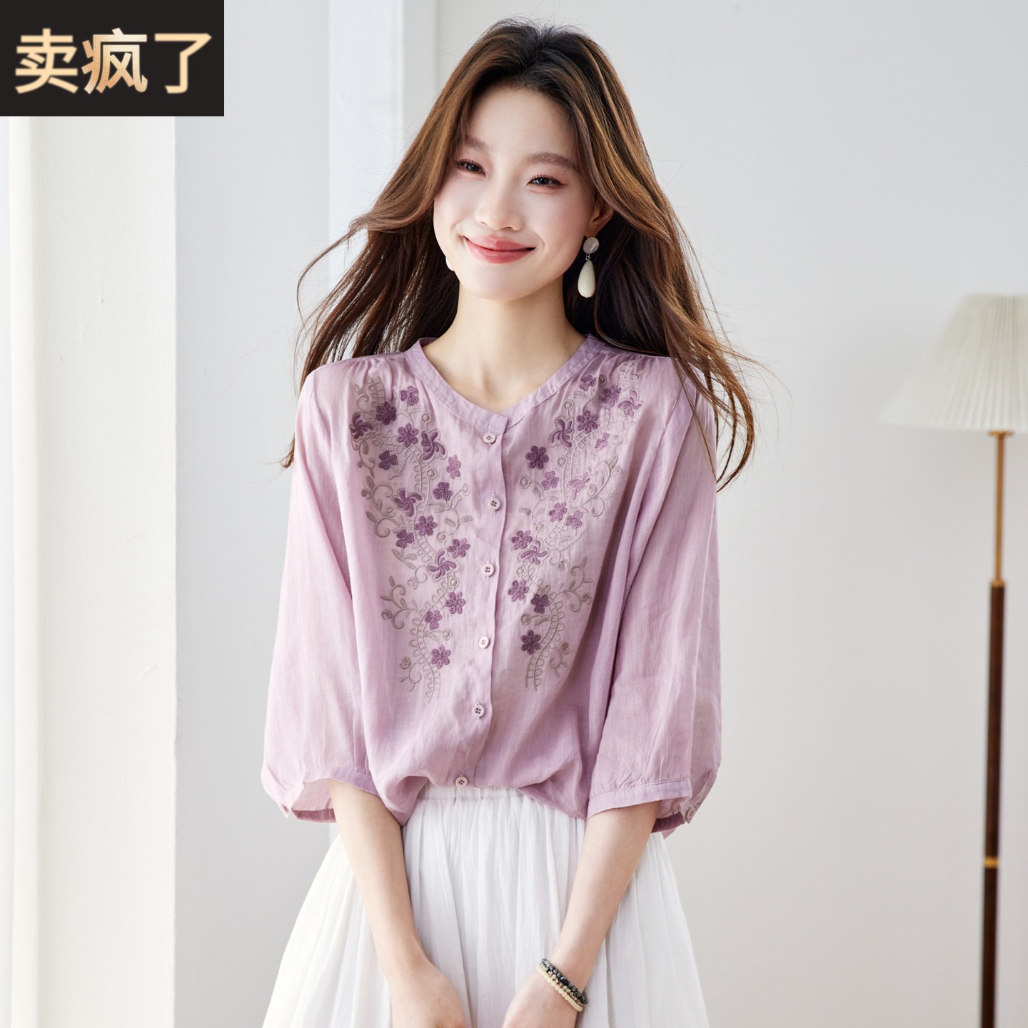 文艺风苎麻刺绣短袖衬衫女夏季2026新款独特巨好看棉麻半袖衬衣女