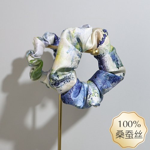 真丝22姆米桑蚕丝大肠发圈中国风头饰绳皮筋法式古典莫奈油画抽象