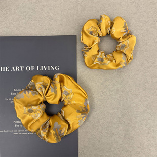 人丝织锦缎金黄宝相花大肠发圈古风旗袍配饰头绳皮筋盘发中国风式