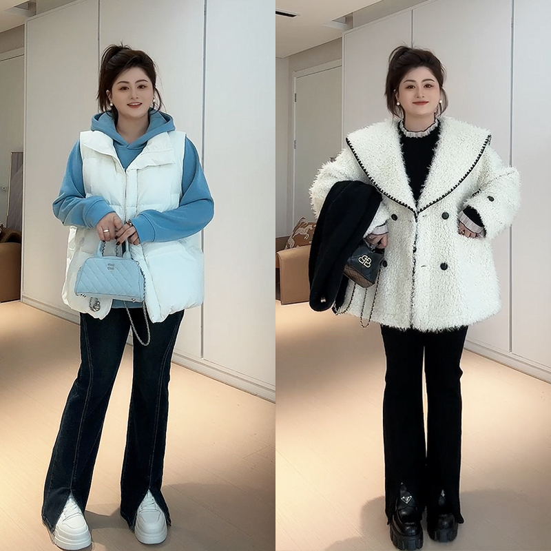 【胖佳佳】超模微喇 磨毛开叉牛仔裤秋冬高腰显瘦长裤H624Z19963