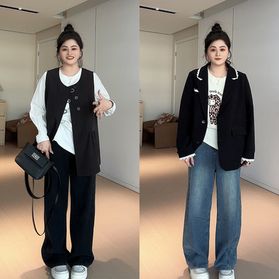 【胖佳佳】流线裤 牛仔裤春季高腰显瘦百搭宽松长裤女H625Z00488