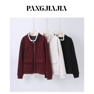 胖佳佳 加绒卫衣冬季 胖妹妹mm大码 小火炉石墨烯 撞色外套 女装