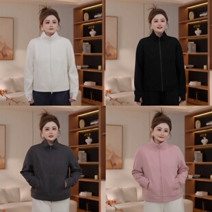 胖佳佳 时尚 拉链立领 新款 百搭上衣女 加绒加厚卫衣外套冬季