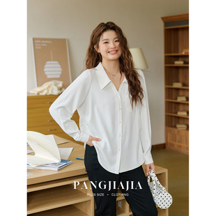 胖佳佳 新款 胖妹妹mm大码 瘦腰衬衣春季 气质宽松雪纺小衫 女装