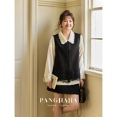 胖佳佳 蕾丝拼接西装 胖妹妹mm大码 蝴蝶丝带马甲春季 外套 女装