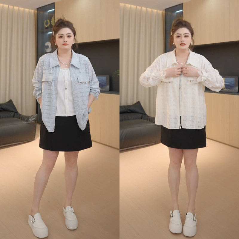 【胖佳佳】风铃 长袖衬衫春季气质百搭镂空网纱小衫女H625C03028