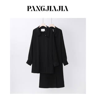 胖佳佳 新款 胖妹妹mm大码 写意风衣春季 气质显瘦黑色外套 女装