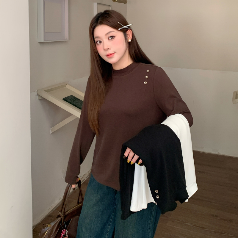 【胖佳佳】云感呼吸 半高领打底衫秋季百搭显瘦纯色T恤H624Z17193