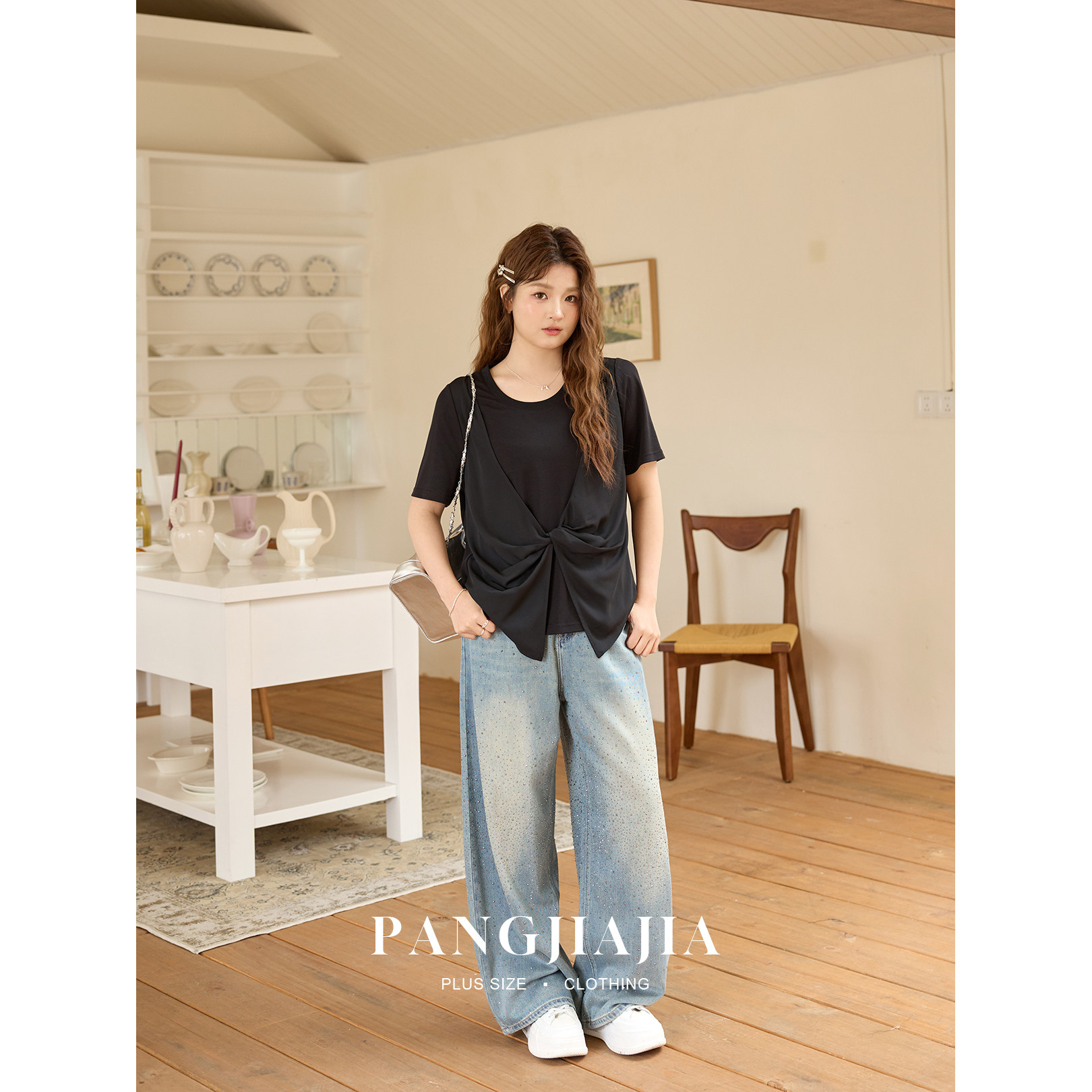 【胖佳佳】胖妹妹mm大码女装晶钻裤牛仔裤夏季时尚烫钻宽松长裤