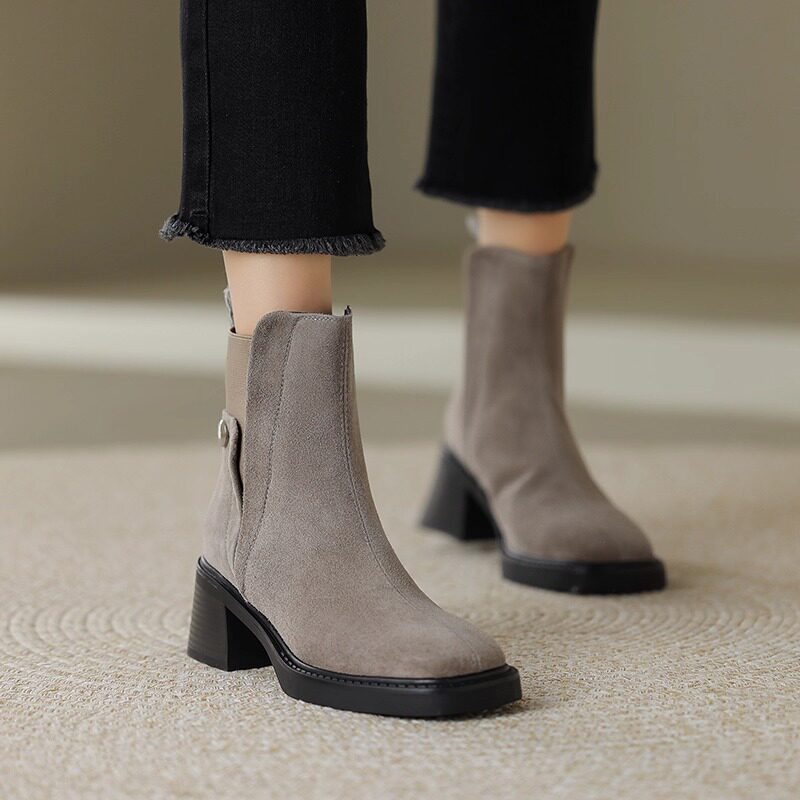 英伦风方头弹力拼接马丁靴女2026秋冬新款厚底粗跟短靴高跟瘦瘦靴,女鞋,马丁靴,淘宝优惠券,粉丝福利购,淘宝优惠卷