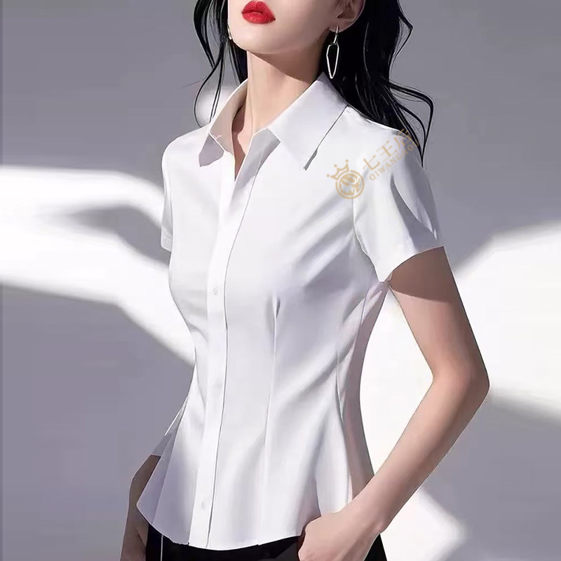 v领白色衬衫女职业套装气质面试商务正装销售银行经理工作服衬衣