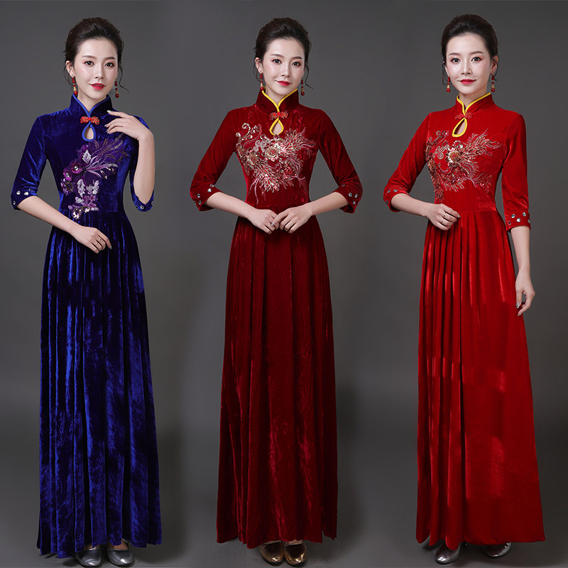 大合唱团演出服女长裙成人2019新款中老年大合唱独唱礼服现代舞台