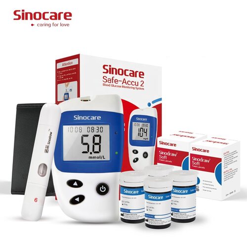 Sinocare Safe-Accu2家用全自动免码血糖仪英文外贸出口血糖试纸