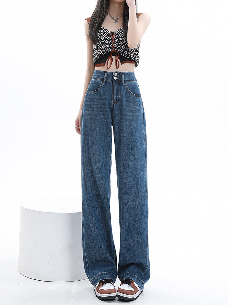 RETRO TENCEL WIDE-LEG JEANS WOMENS SUMMER HOT 2024 NEW HIGH-WAISTED STRAIGHT-LEG LOOSE SMALL MOP PANTS