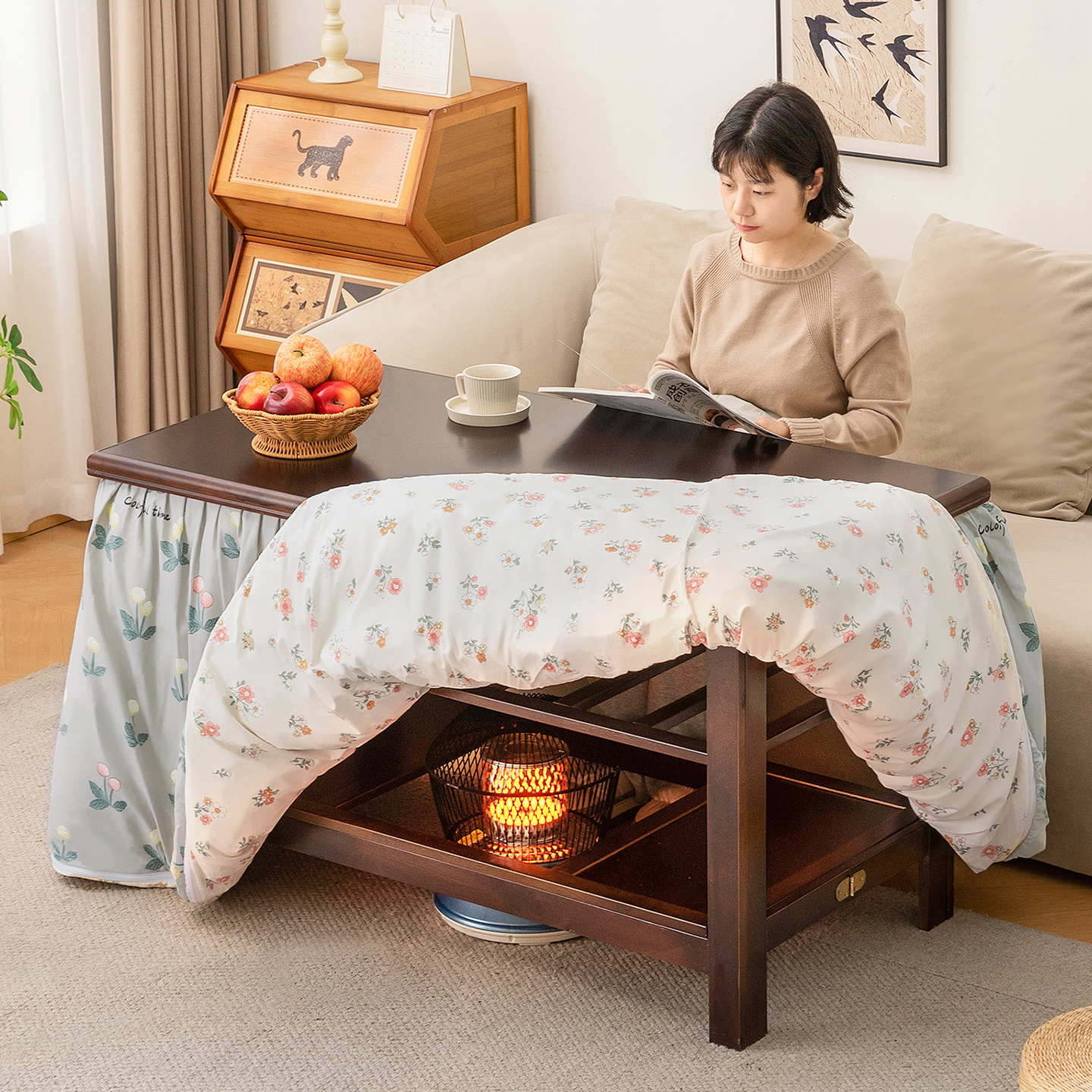 烤火桌子家用新款长方形冬季取暖