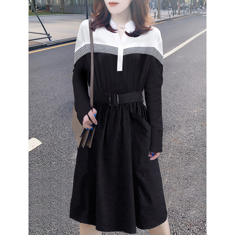 中长款黑色连衣裙女神范显白显瘦裙子欧洲站2020秋季女装新款欧货