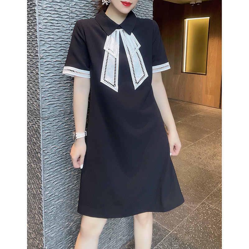 黑色赫本风翻领气质直筒宽松连衣裙欧洲站2021夏季女装新款欧货潮