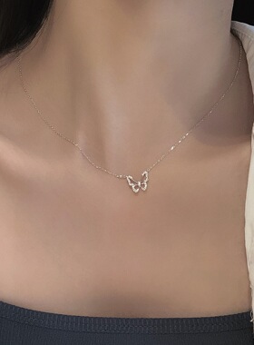 S925纯银高级蝴蝶项链礼物ins女小众冷淡风轻奢个性时尚网红吊坠