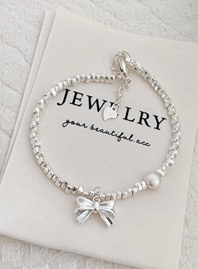 少女心碎银子蝴蝶结珍珠手链手环女简约ins气质新款甜美手串批发