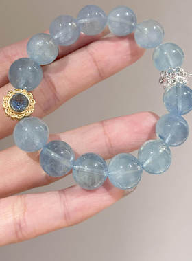 新款海蓝宝人造水晶手链女去水逆好运水晶手串高级感闺蜜天然