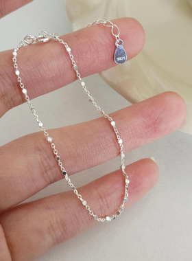 S925纯银闪光小方块链条手链女韩国简约ins小众设计百搭新款手环