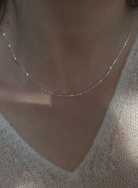 几何闪光锁骨链ins女韩版轻奢小众925纯银简约气质冷淡风方珠链