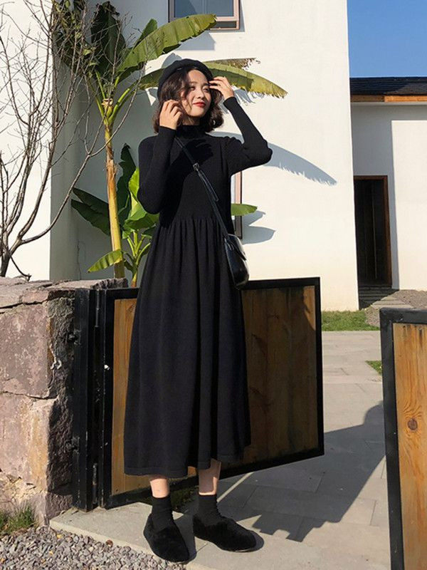 中长款针织连衣裙女小黑裙配大衣打底长裙秋冬季内搭过膝毛衣裙子|ruв категории плесень играть/Аниме/вокруг/cos/настольные игры, Косплей одежды/реквизит/услуги, Косплей женской одежды - от Buy2taobao.com для оказания профессиональной услуги покупки агента Taobao