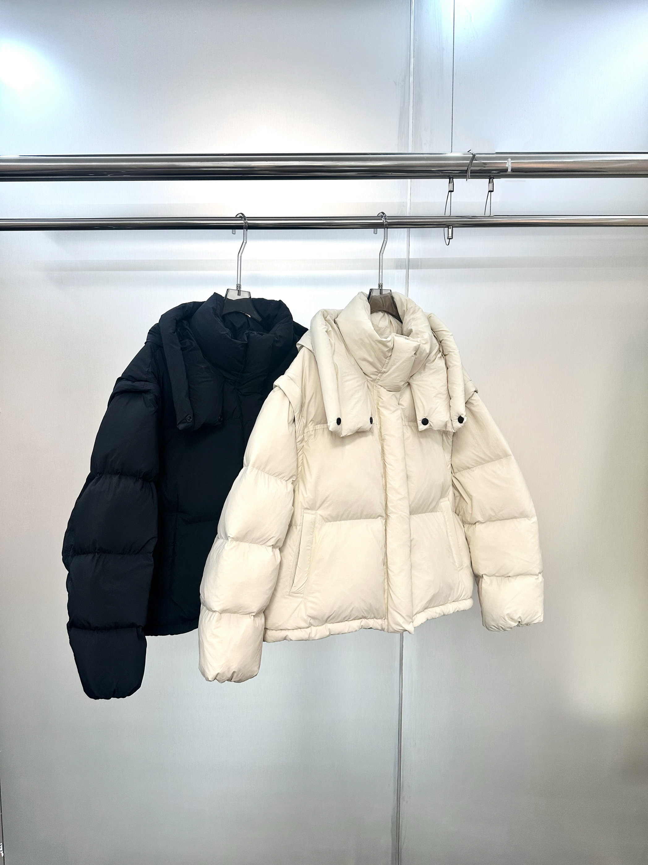 韩版原单可拆袖羽绒服女士背带连帽外套宽松加厚90绒简约2024新款