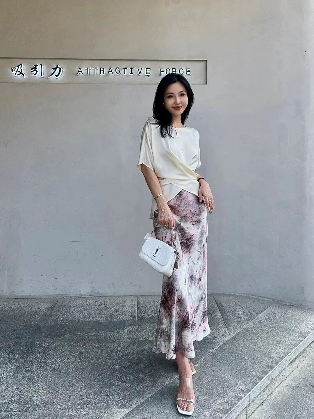 不规则法式短袖醋酸绑带