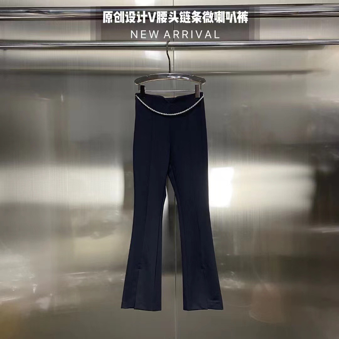 2025春季新款设计感人棉锦纶高品质链条开叉微喇叭时尚显瘦裤子女