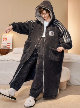男款睡袍珊瑚绒加厚加绒冬季2025新款青少年睡衣秋冬天男士家居服