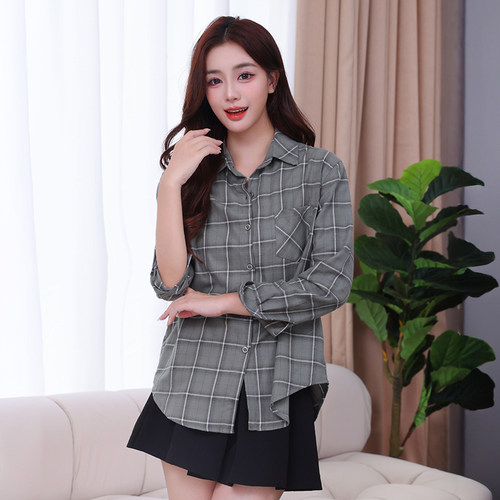 春秋格子衬衫女新款港风