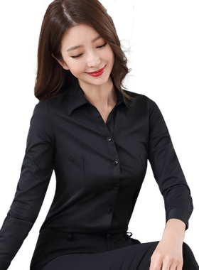 v领黑色衬衫女长袖加厚保暖正装