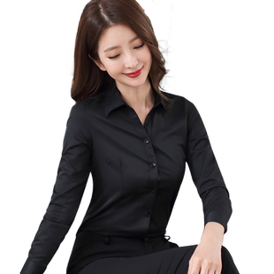 V领黑色衬衫女长袖秋冬加绒加厚保暖白衬衣韩版新款职业正装工装