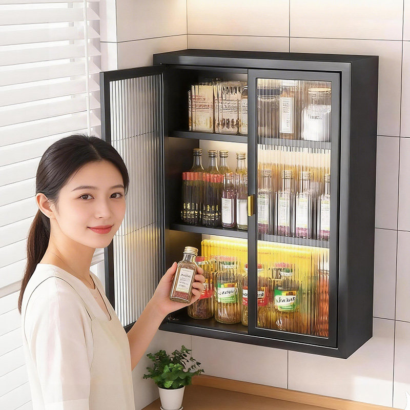 厨房置物柜壁挂式多层小壁柜调料品收纳柜调料瓶储物柜调料置物架