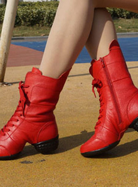 意中飞春秋新款软底真皮舞蹈靴子女成人水兵舞广场舞鞋连底跳舞鞋