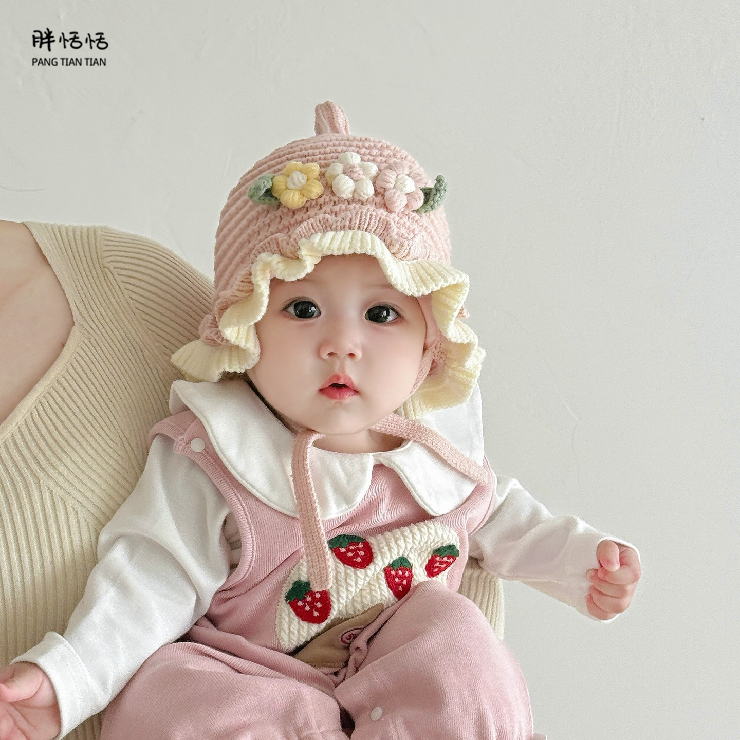 婴儿帽子秋冬季女宝宝洋气针织花朵毛线帽冬天女童保暖护耳公主帽
