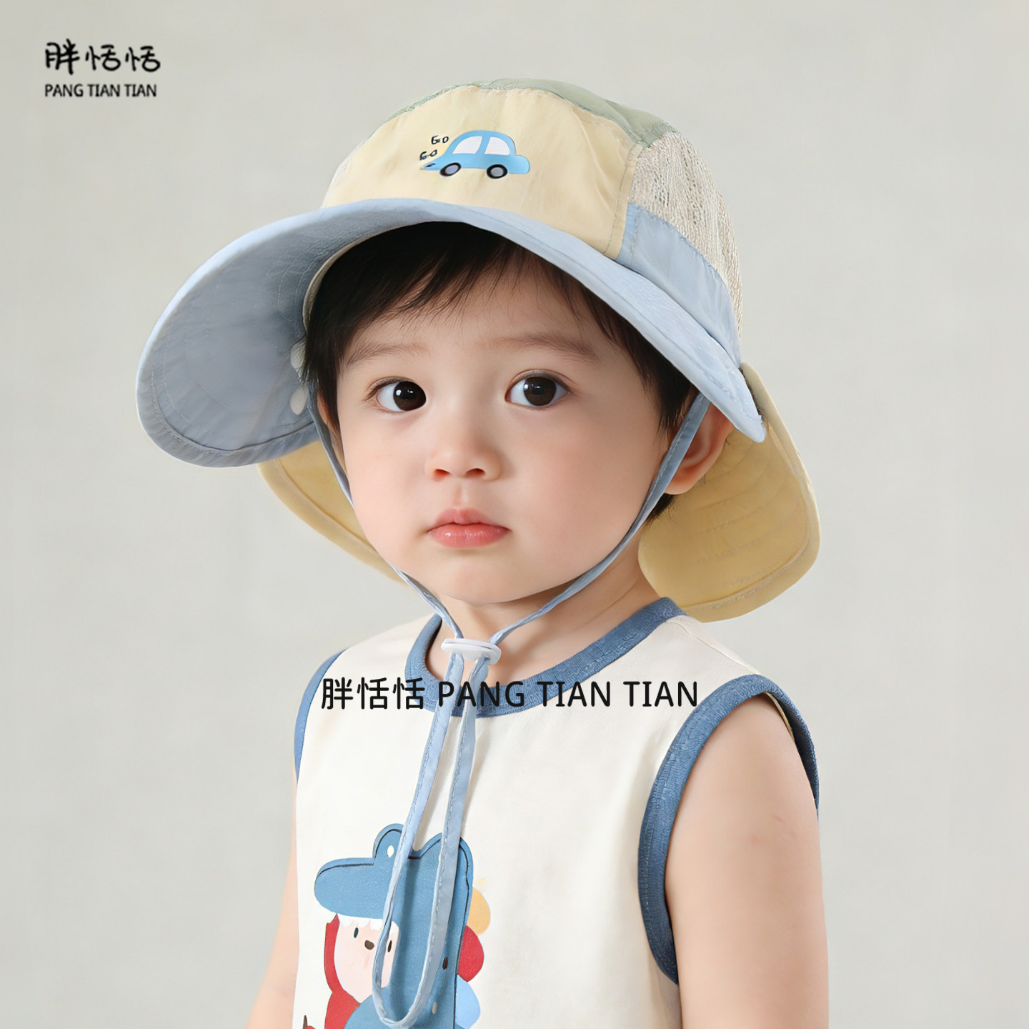 夏季男女童网眼防晒宽檐渔夫帽图片