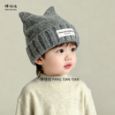 小童双角针织帽男孩女宝宝保暖套头毛线帽 时尚 儿童帽子秋冬季 韩版