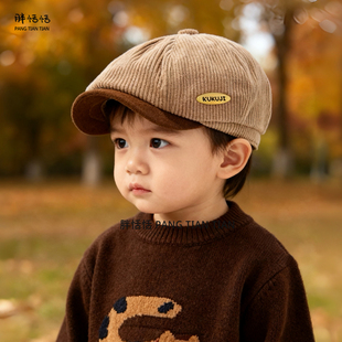 儿童帽子秋冬款 男童灯芯绒鸭舌帽男孩宝宝保暖防风贝雷棒球帽 韩版